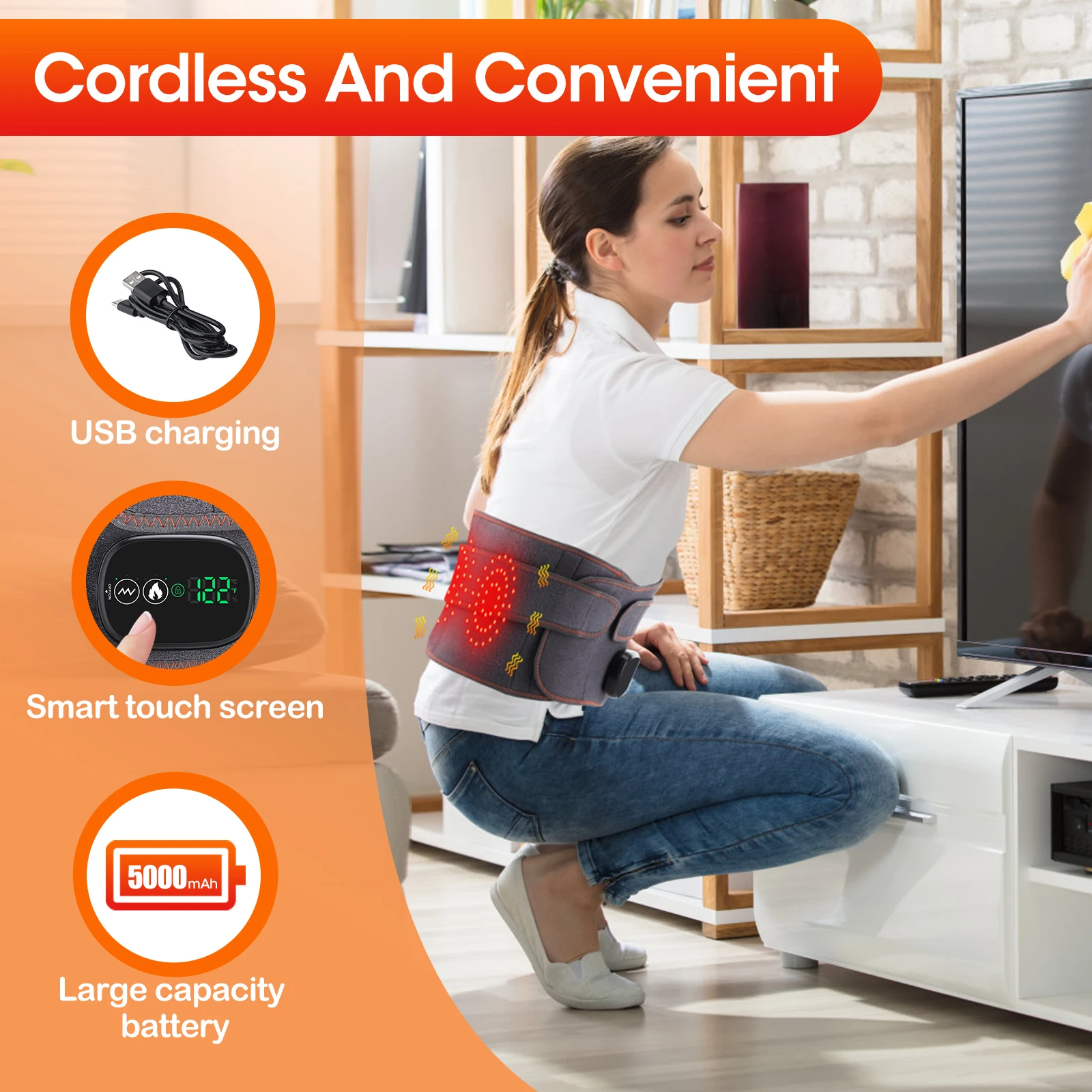 Wireless Lumbar Massager Pain Relief Electric Heating Vibration Lower Back Massage Belt For Waist