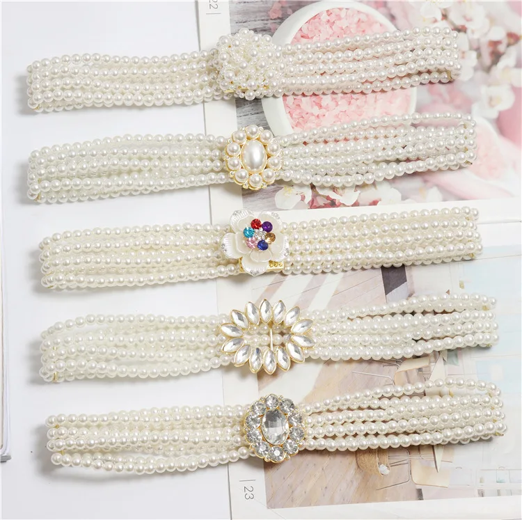 Новейший Эластичный Плетеный жемчужный ремень, модный пояс, дизайнерский женский ремень с цветочным жемчугом и бусинами