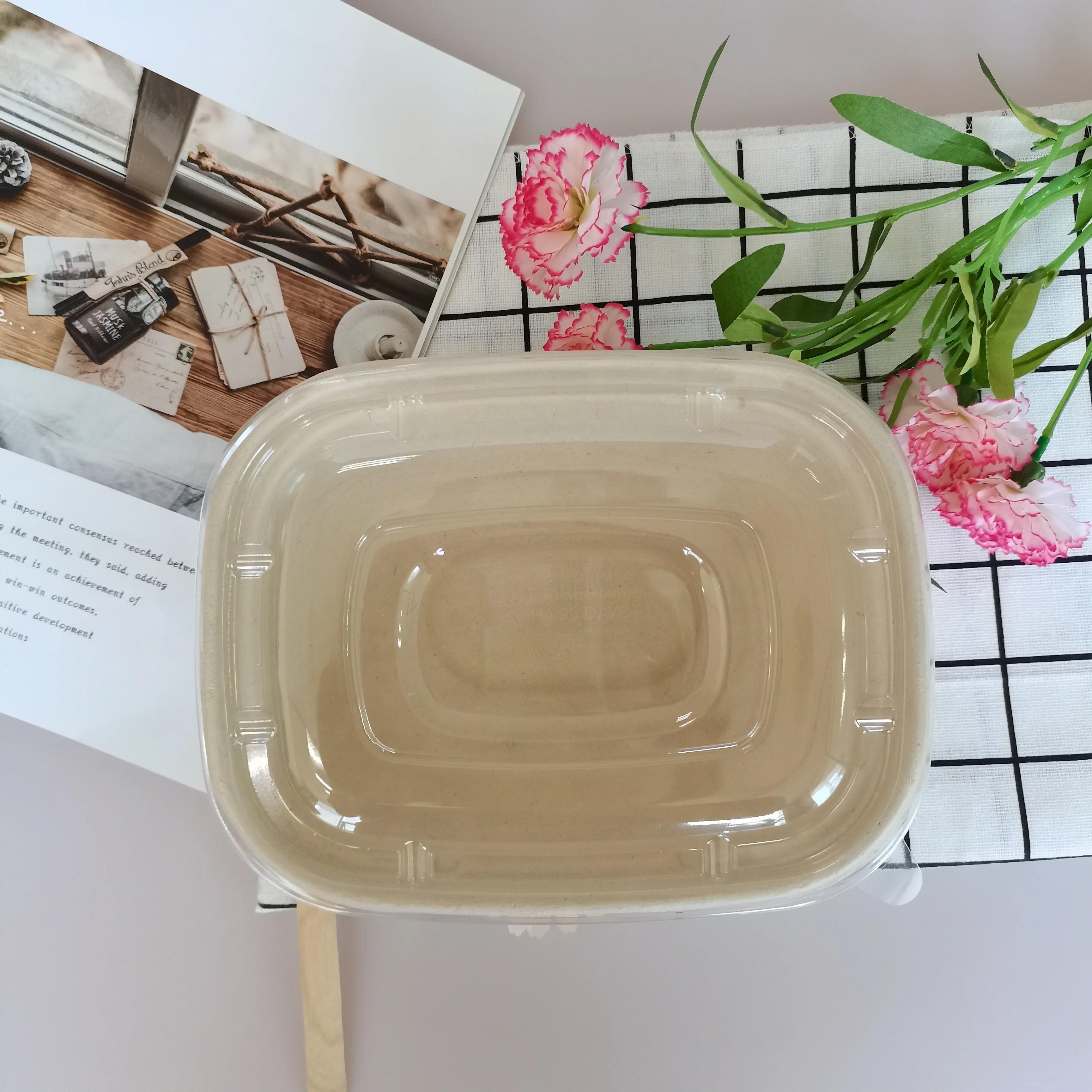 Recycle Sugarcane Bagasse Container With Lid Take Out Biodegradable Containers Biodegradable Container Food Take Out Box