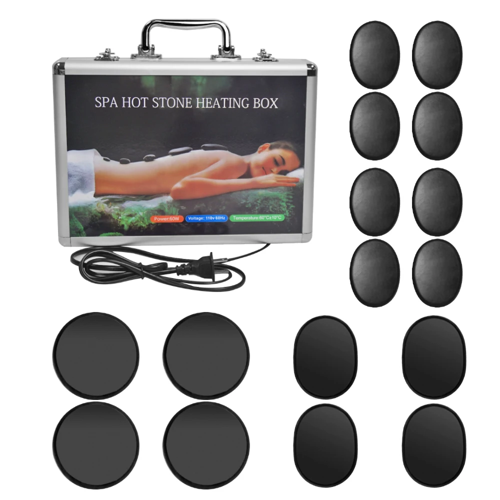 16 Pcs Basalt Hot Stones with Heater Kit Massage Stones for Home spa, Relaxing, Healing
