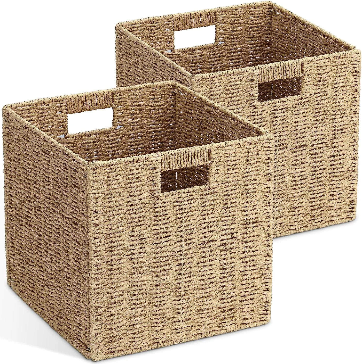 Multifunction Household Foldable sundries storage handmade paper rope woven storage baskets with handle