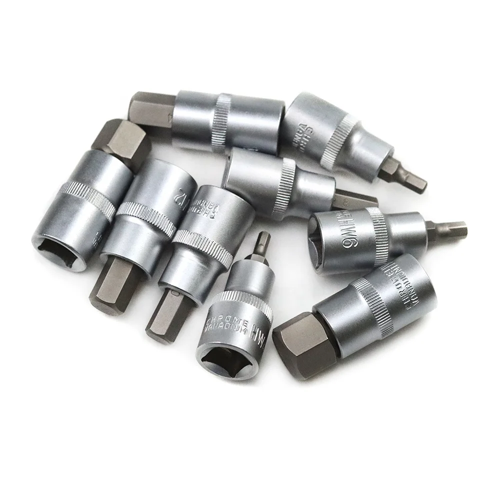 50Bv30 Cr-V 9Pcs Hex Key Bits Multi-Size Ball End Hardware Tool Flat Ball Head Allen Hexagon Socket Set Wrench Tool Set