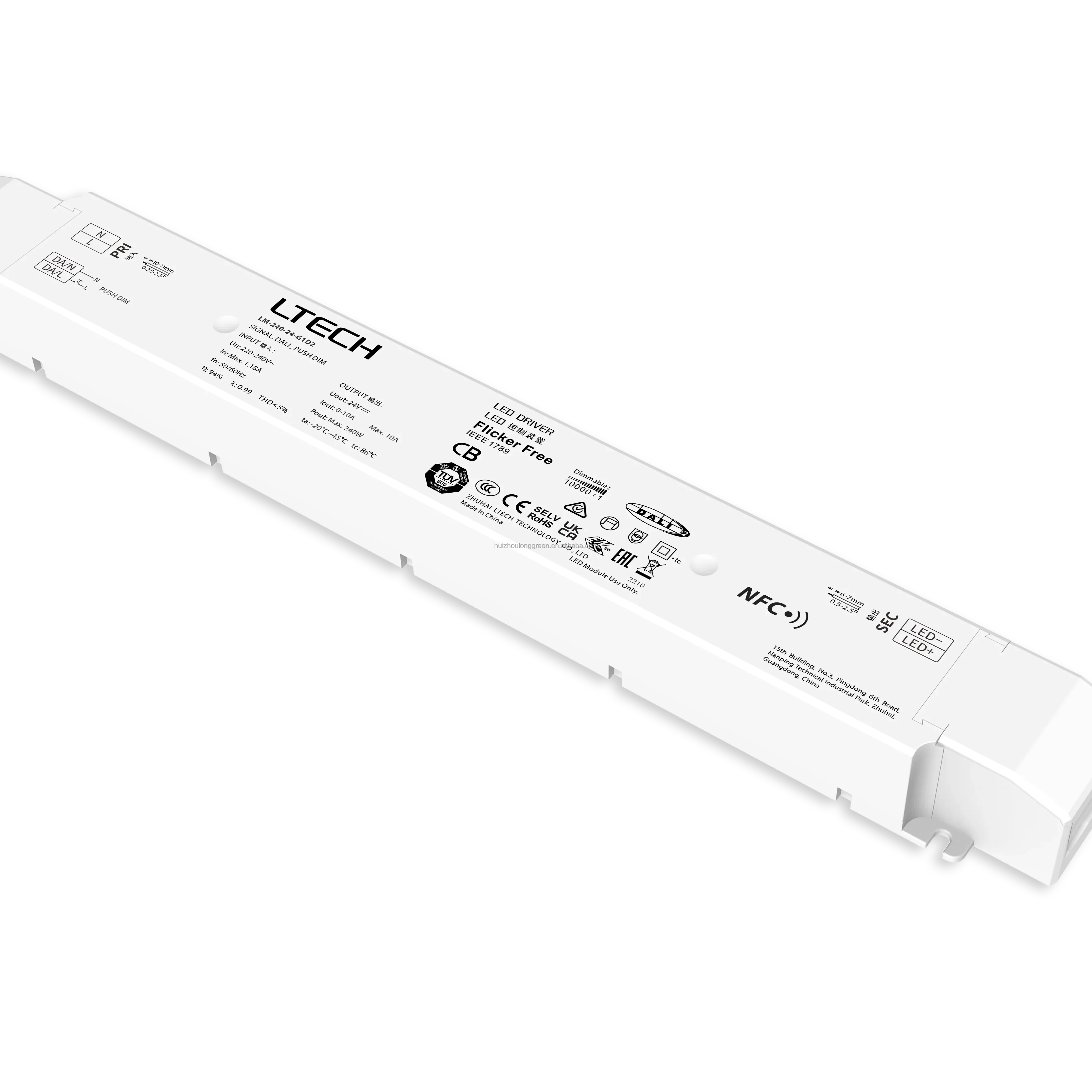 Ltech  LM-240-24-G1D2 240W 24V NFC CV DALI Constant Voltage Push DIM Flicker Free Dimmable LED Driver