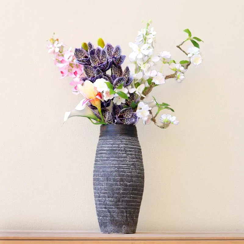 Cheap Oriental Farmhouse Coarse Pottery Pot Rustic Vintage Large Floor Flower Vase for Home Decor