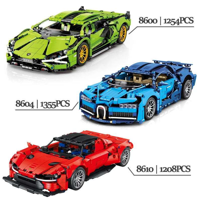 1254+pcs Mechanical Racing Car Building Blocks DIY Set ABS Plastic Bricks Children Toys 8600