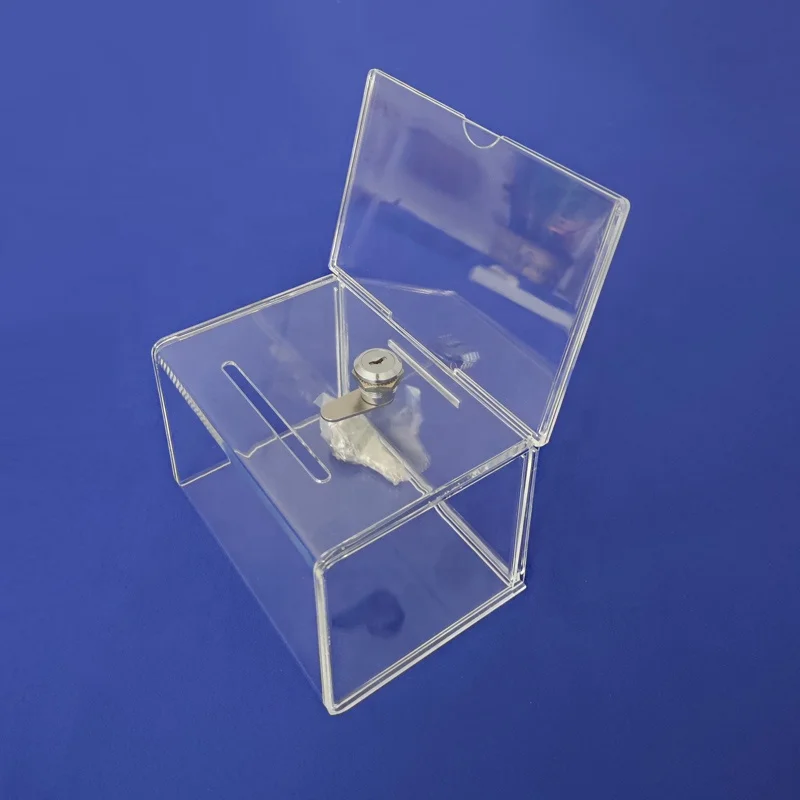 Clear Acrylic Donation Box with Sign Tag Lucite Suggestion Box with Top Lock Perspex Charity Collection Box Coin Bin