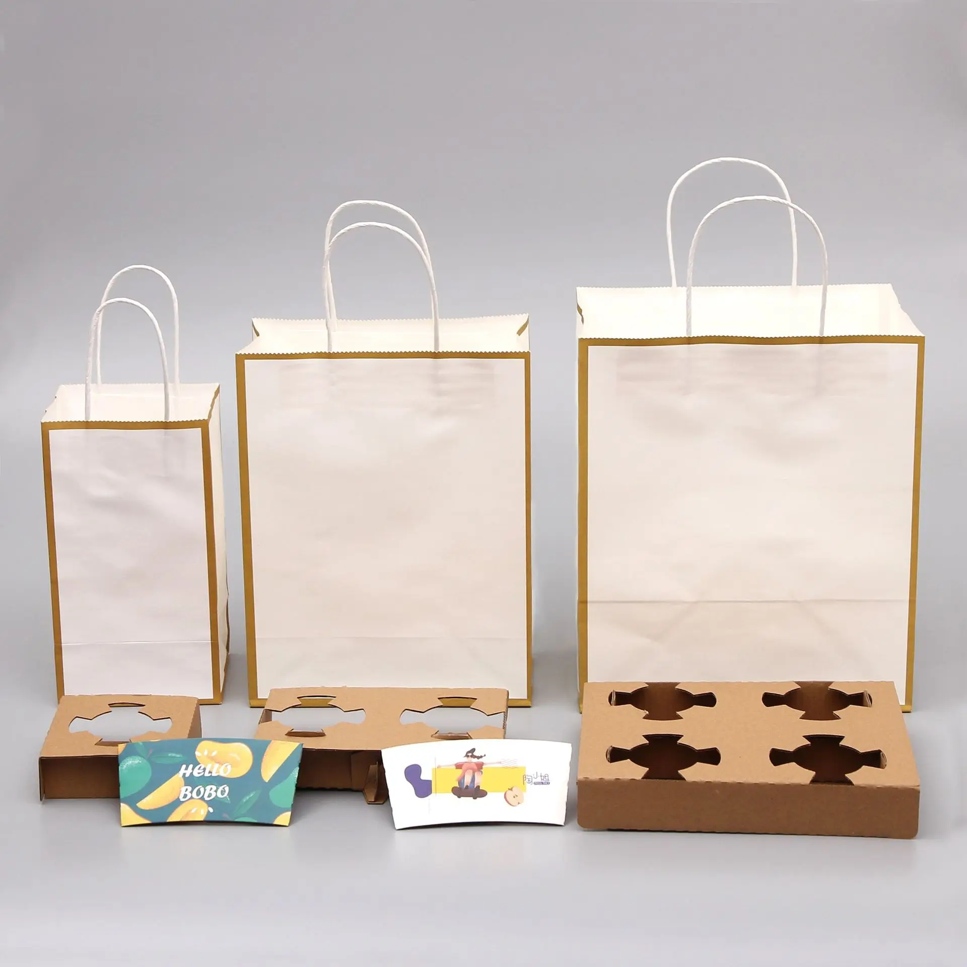 Hot selling custom print logo eco-friendly kraft shopping take away food paper carry bag manufacturers With Handles logo
