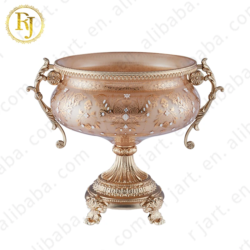 Uzbek Kazak Tajik European Gold Pattern Muslim Skidki Idishlar Big Glass Sugar Bowl Chinni Posuda Footed Luxury Fruit Bowl