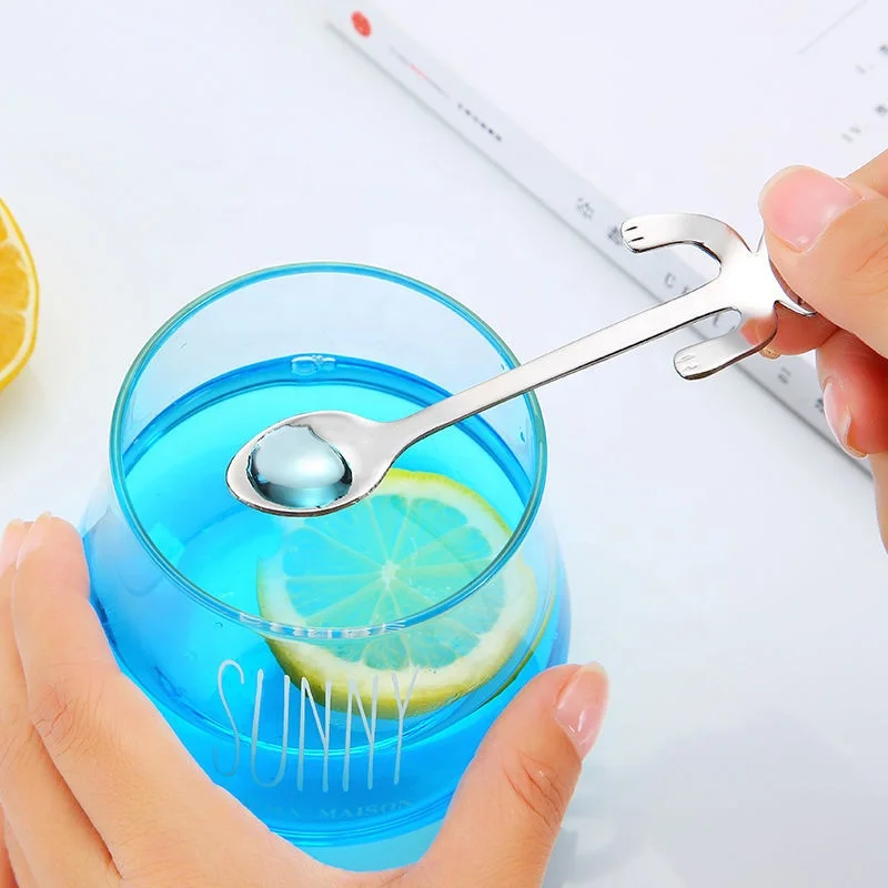 stainless steel small metal edible tiny Lovely cat shape gold cat spoons hanging cup creative dessert coffee tea spoon set