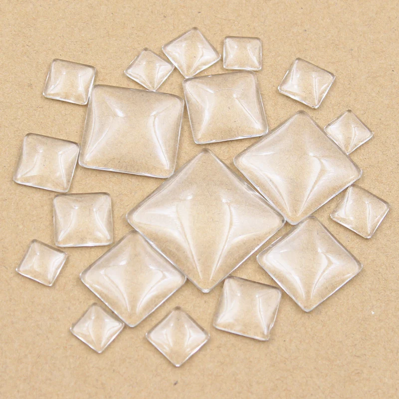 Square Clear Transparent Glass Cabochons Cover Cabs,Pendants Dome for Photos or Art,For Base Setting Tray Bezel