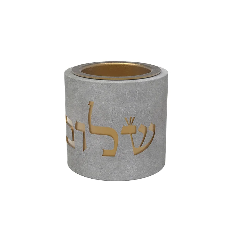 Shabbat Candle Holders, Pesach jewish Passover Concrete golden Jerusalem candlesticks tea light holder candles