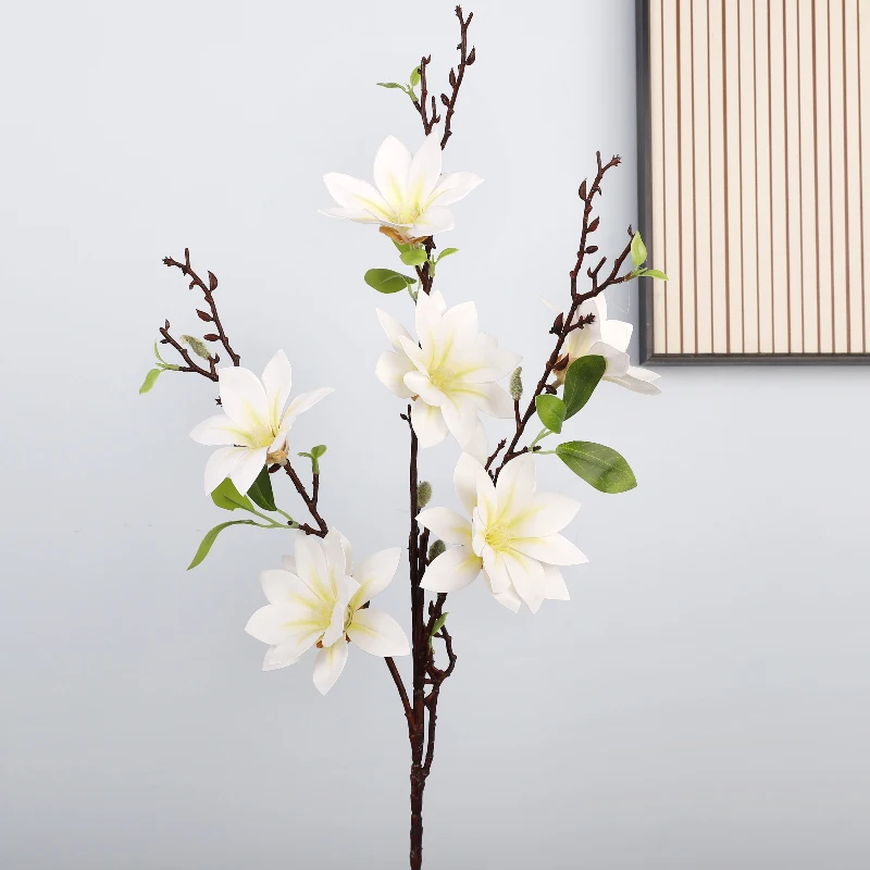 Artificial 3D real touch 6 forks magnolia flowers branch for home decoration Artificial 6 heads magnolia orchid flowers