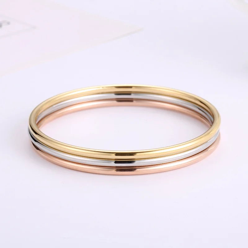 Trendy Stainless Steel Classic Round Gold 3MM Single Circle Bangle Simple Style Closed 3MM Thin Wire Bracelets Bangles for Women
