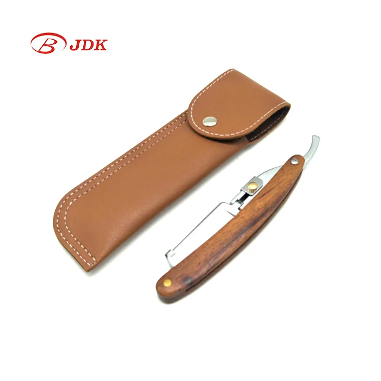 Barber Shaving Razors JDK Mens Folding Straight Shaving razor with Wooden Handle  PU Pouch Straight Shaving razor for Barbershop