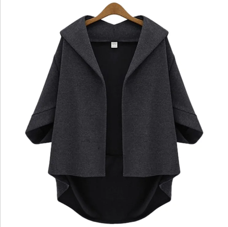 Autumn New Update Three Quarter Bat Sleeve Coat for Women Loose Front Short and Long Back Coat