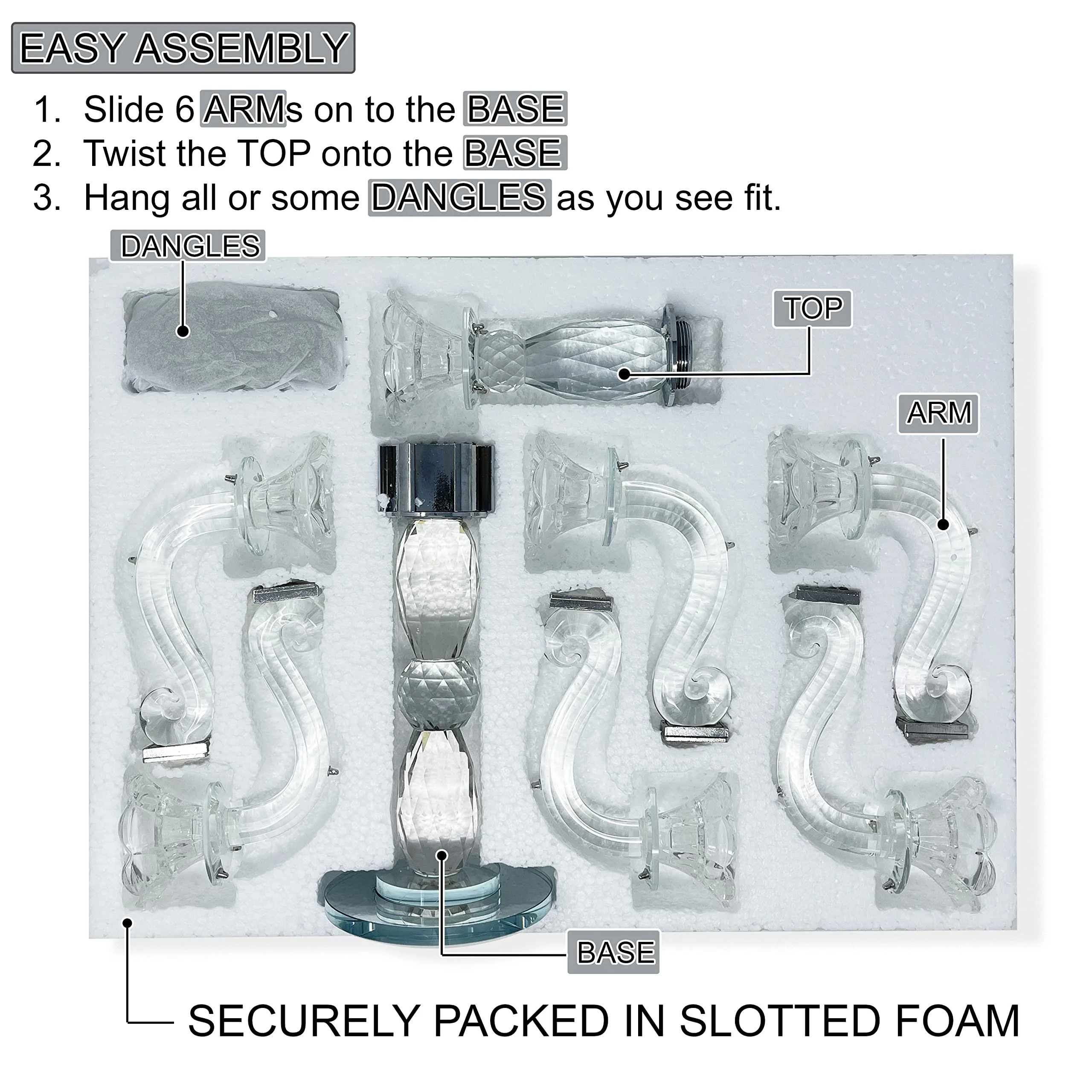 2024 New Design 7Arm Easy To Install Shining Glass Hanging Tapered Glass Candle Holder