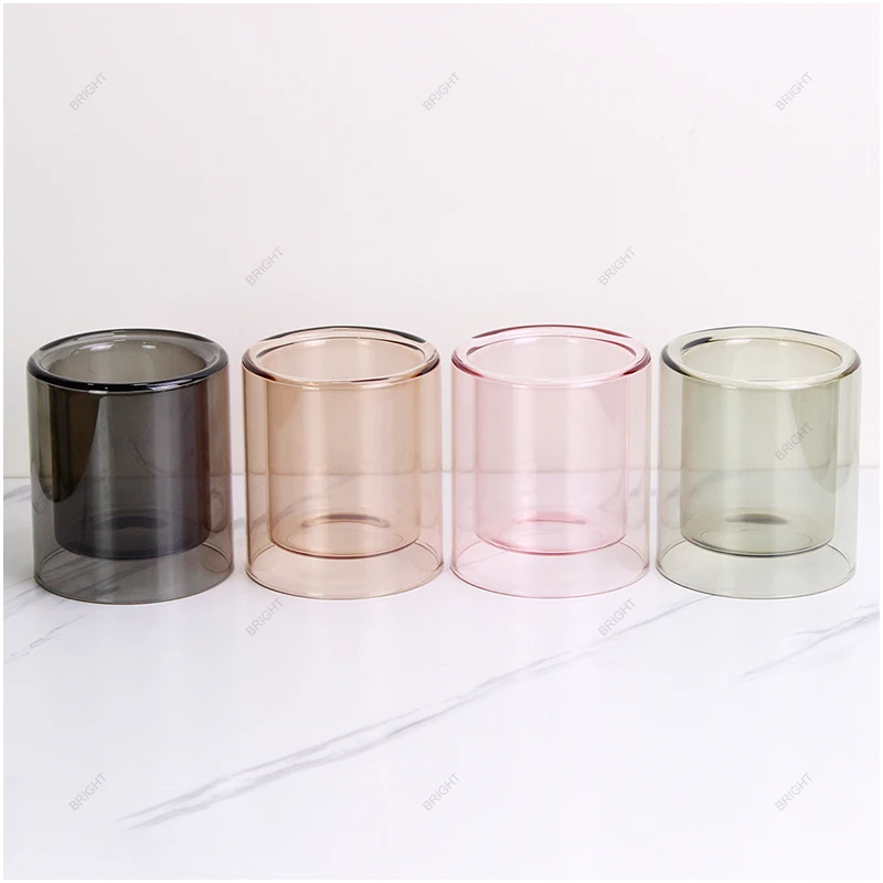 Colored Candle Container Empty Borosilicate Luxury Double Wall Candle Glass Jars Decorative for Candle Making Wholesale