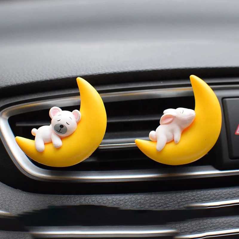 Kawaii 3D Resin Moon Animal Models Mini Cat Mouse Auto Pendants Diy Lattafa Car Perfumes