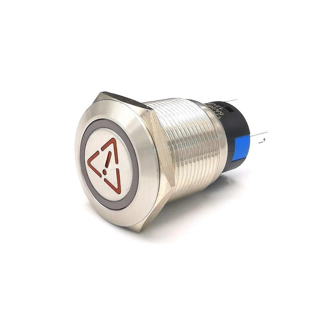 19mm 12V red Waring symbol metal illuminated push button switch