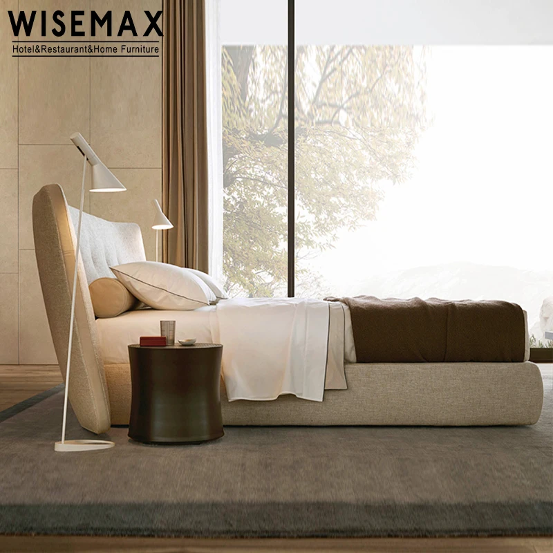 WISEMAX FURNITURE Luxury bedroom furniture king size bed hotel bedroom high headboard bed modern Italian luxury fabric bed frame