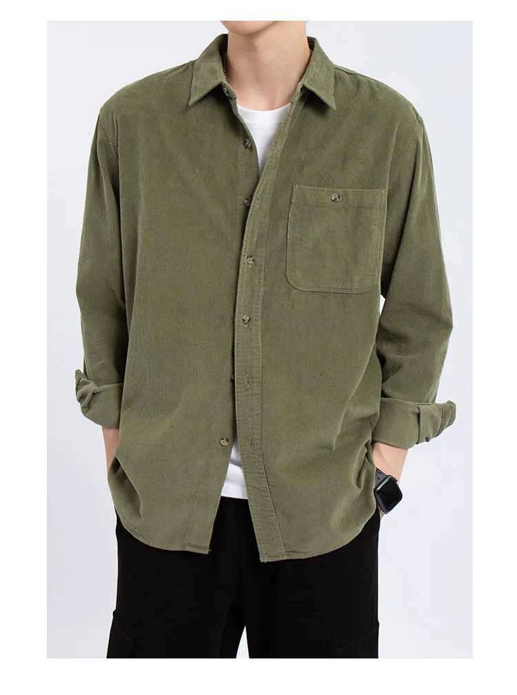 Long Sleeve Solid Patchwork Corduroy Pockets Shirt Street wear Fashion Casual custom men clothing Shirt