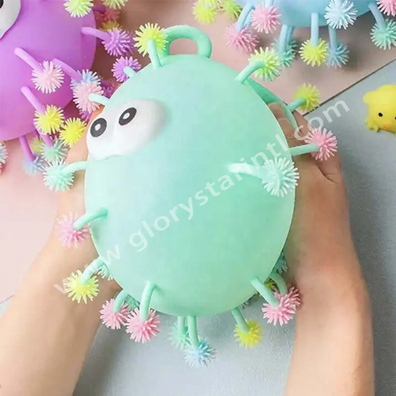 Big size macaron color TPR LED light up squishy soft stress ball toy stress cute hairy toy glowing yoyo puffer flashing ball toy