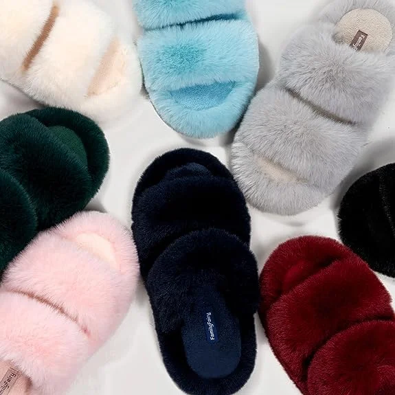 Fuzzy Open Toe Two Band Slides with Fleece Lining and Rubber Sole SLIPPERS WITH COWGIRL HAT Cozy Cowboy smile slipper