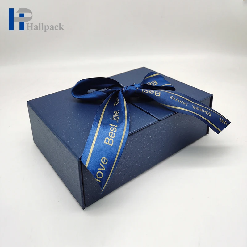 Luxury Blue Ribbon Box Packaging for Perfume Custom Gift Boxes for Tea Lipstick Beer Eyelash Wigs Tools
