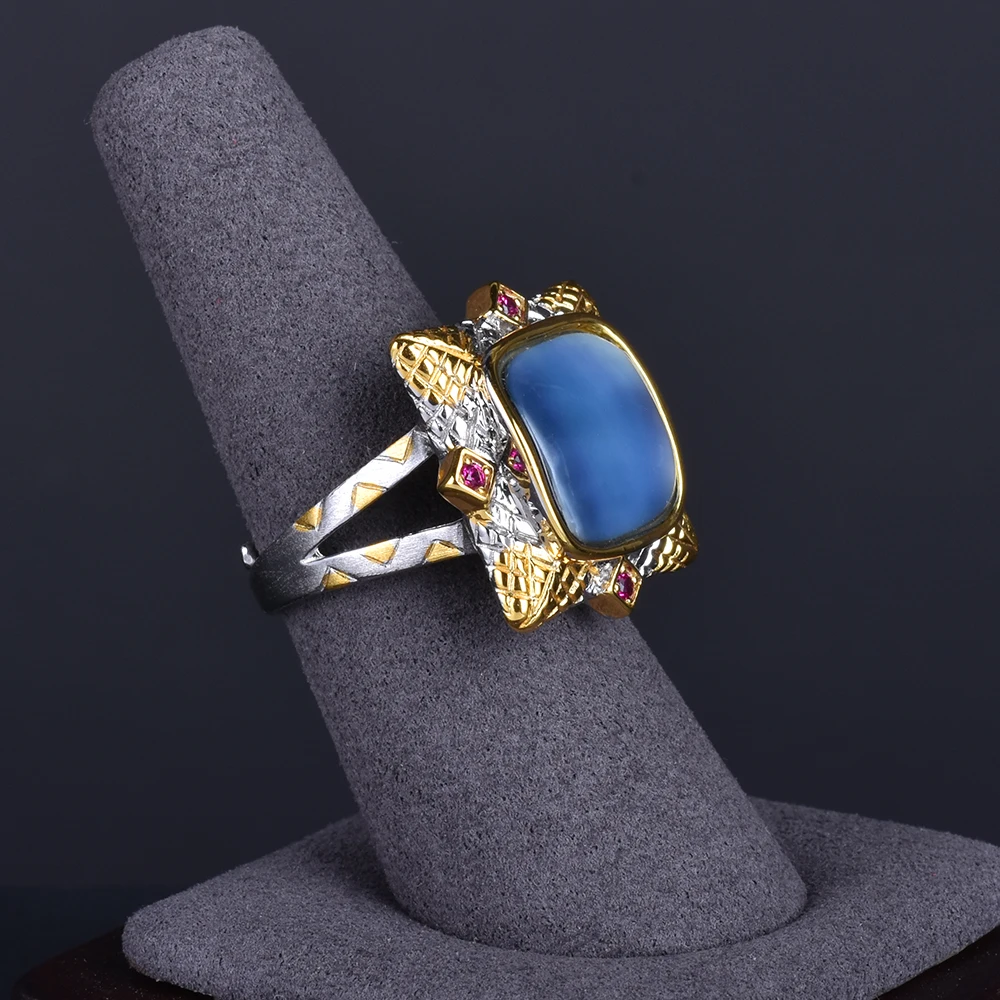 925 Silver Gold Plated Mabey Bead Zircon Inlaid Ring Italian Handicraft Mabei Bead Zircon Inlaid Ring