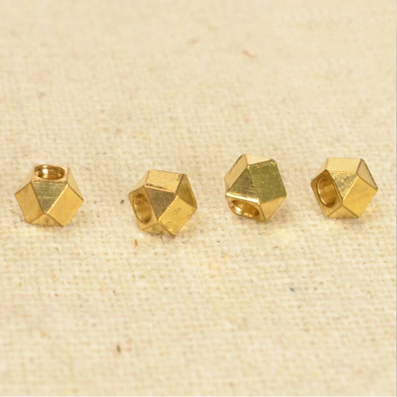 Diy Accessory Square Metal Jewelry Fashion Fishing carved square raw brass solid cube hexagon beads