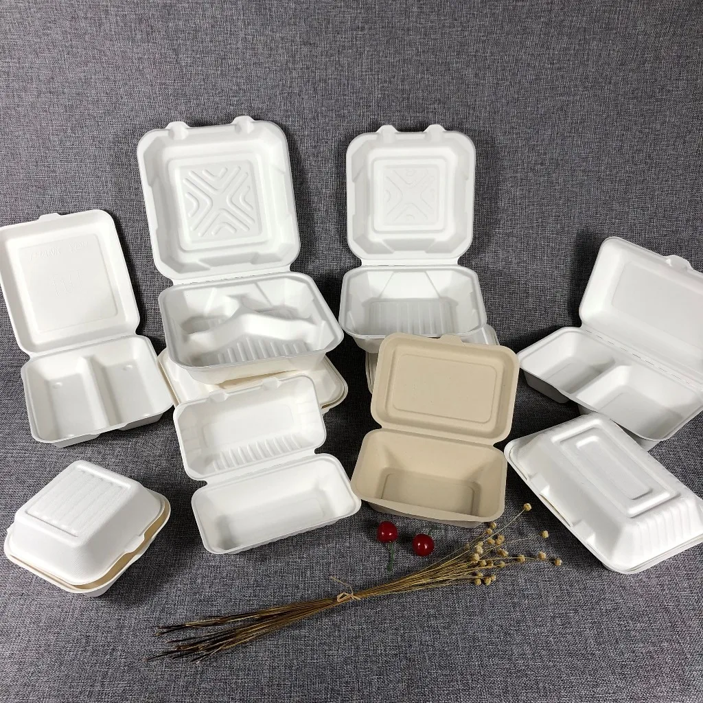 A02 Promotion 15%off biodegradable desechable sugarcane bagasse food container one disposable tableware packing with lid