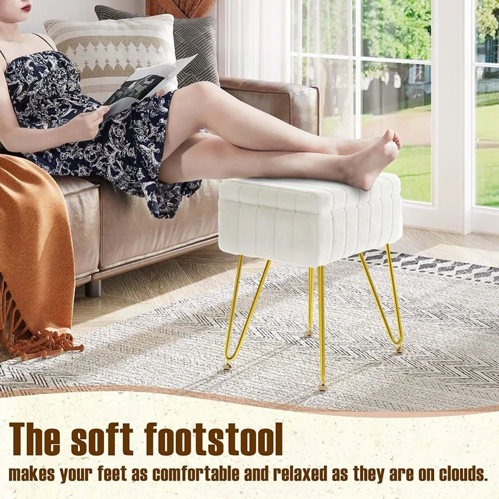 Wholesale  Home Furniture Wooden Stool Chair Pouf Round Seat Footstool white Velvet Ottoman