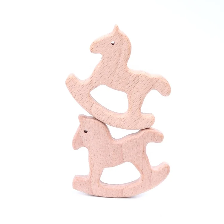 Wholesale 60x68 mm Wooden Beech Wood Teethers Organic Rocking Horse Shaped Teether Toys