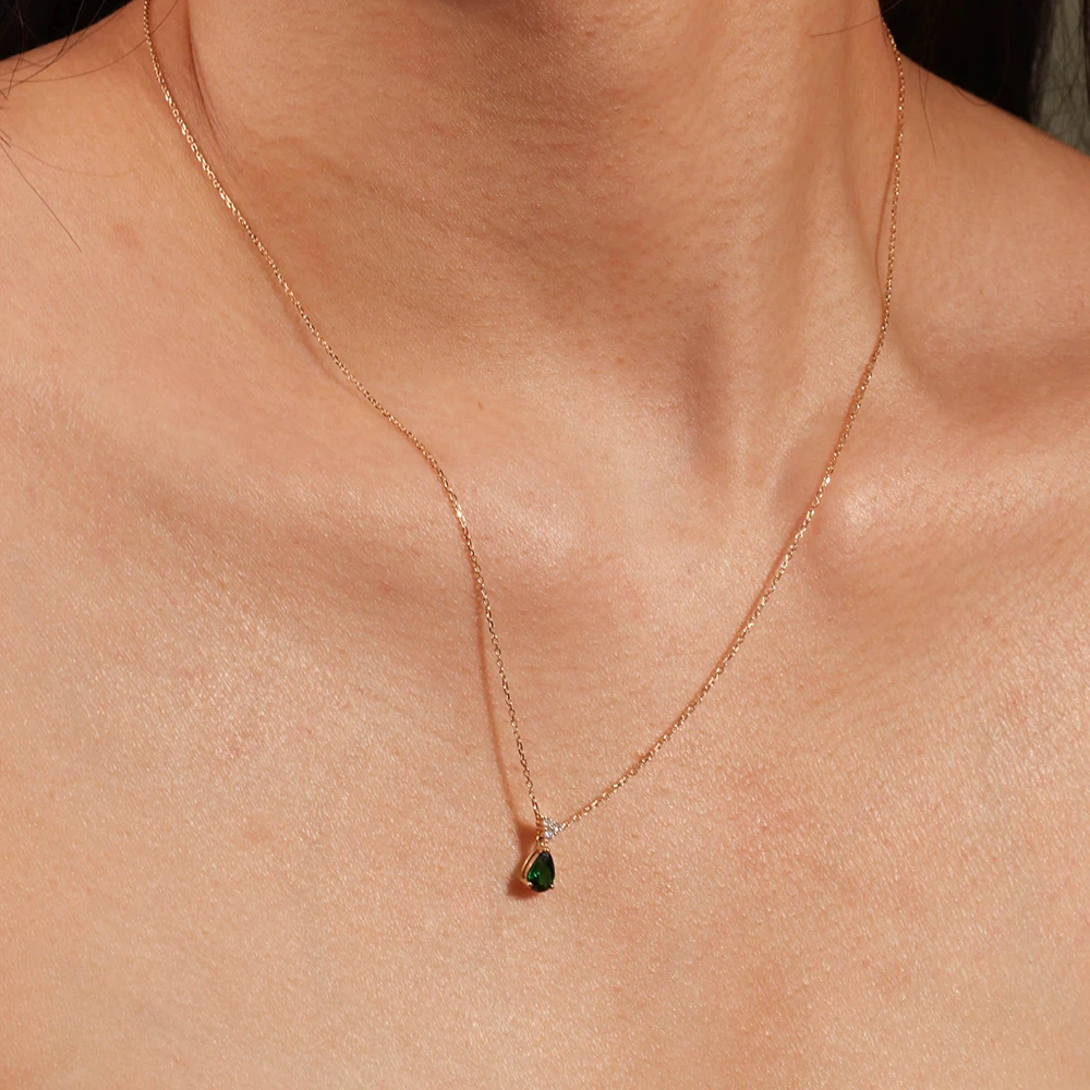 Chris April custom solid gold natural pear cut tsavorite garnet diamond charm pendant necklace