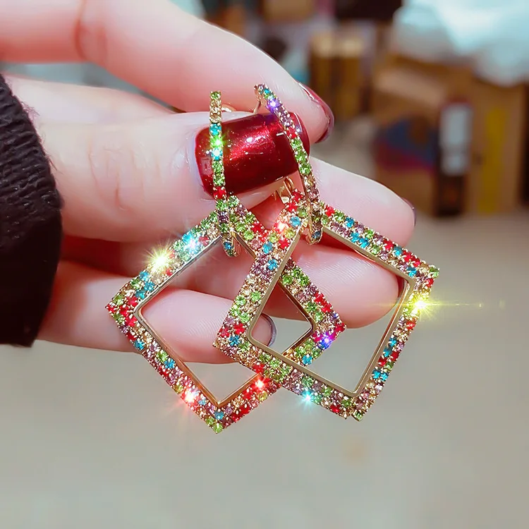  Jewelry 925 silver needle fashion exaggerated geometric Diamond Earrings Korean style new color earrings for