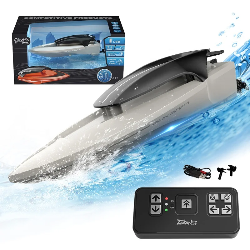 Qilong Rc Boat Ship 2.4G Mini Remote Control Boat Toys Twin Propeller Rotate In Place With Light Radio Control Boat Toy For Kids