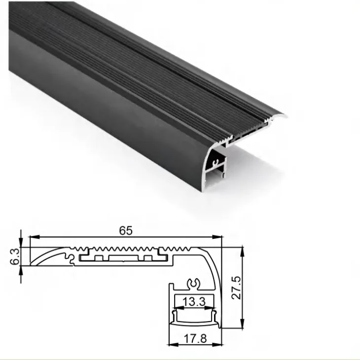F Shape Aluminum LED Profile for Stairs/ Black Anodized Aluminum Stair Profile/65MM Width Super Good quality Stair Profiles