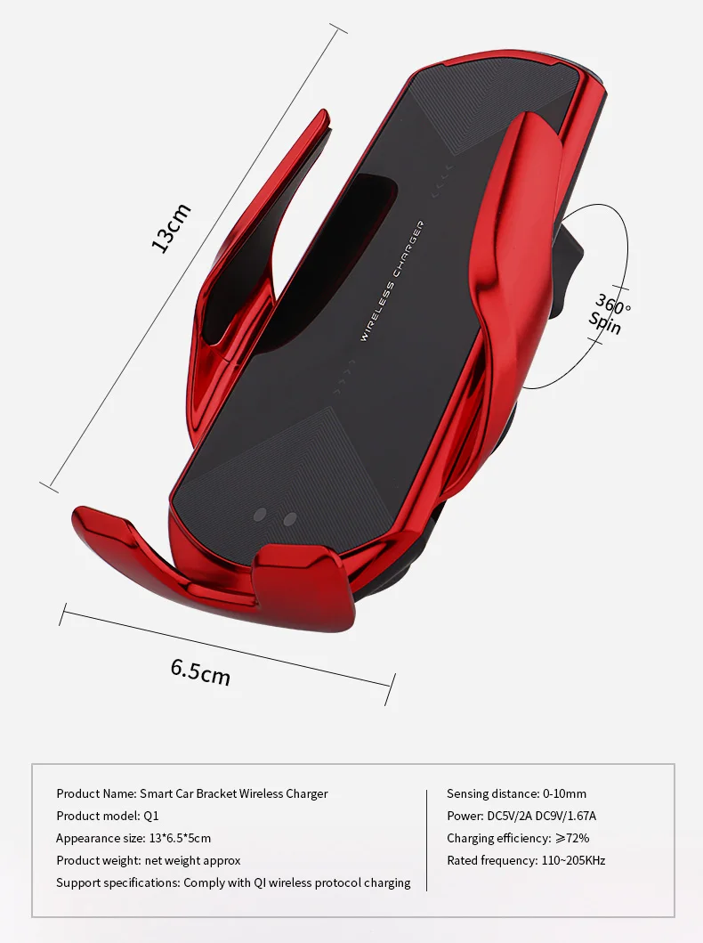 Wireless Car Charger Phone Mount 10W Car Charger 360 Rotatable Auto-Clamping Air Vent Phone Holder Car Mount Charger