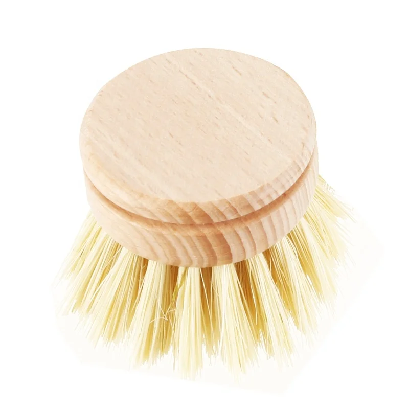 Kitchen brush with replaceable head wooden sisal