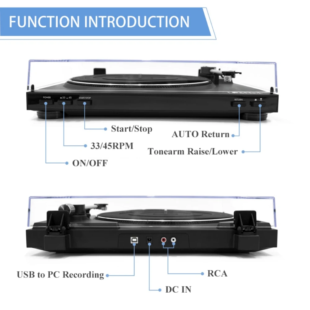 High Glossy Wireless Vinyl Record  LP Player  BT Belt-Drive Turntable with AT-3600L Magnetic Cartridge