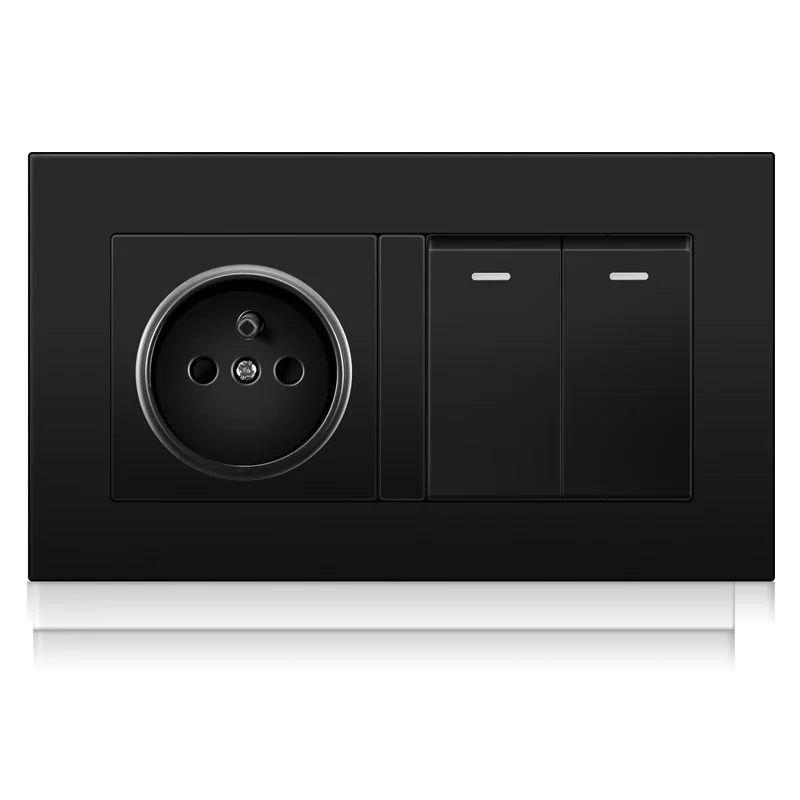 Professional switch factory French EU standard wall power socket with 2 LED rocker switches