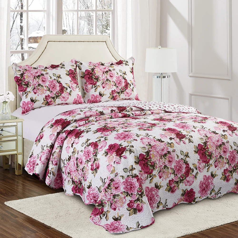Manufacturer Direct Sale Customized Bed Spread Cotton Floral Quilt Set for Hotel Home