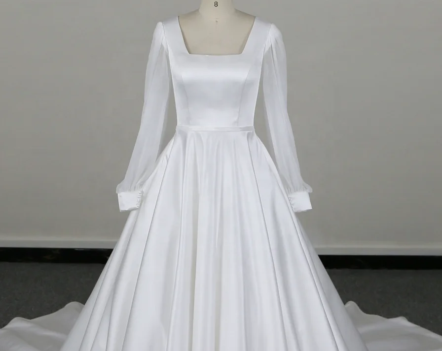 2024 duchess satin big A line with silky chiffon long sleeve long train Bridal Gowns Wedding Dresses