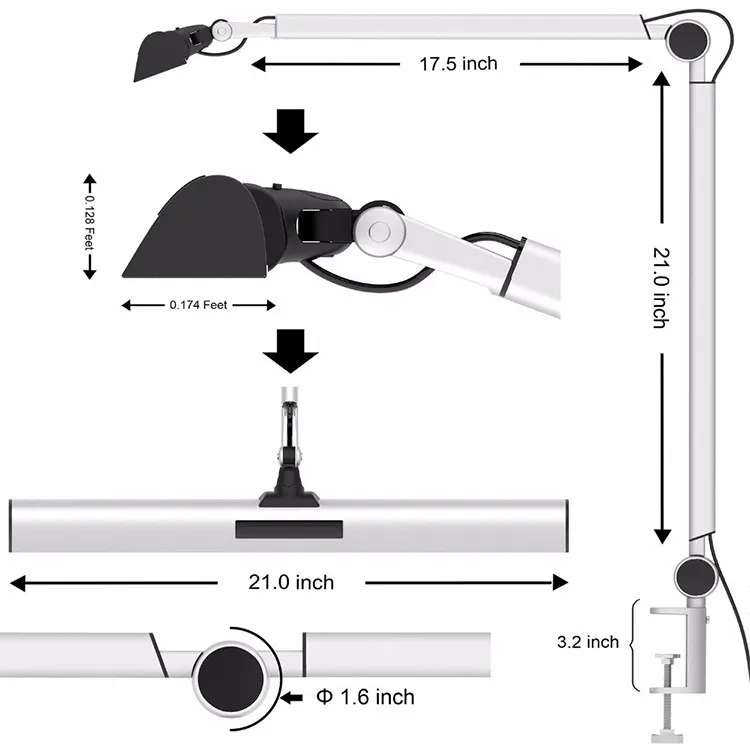 UYLED A509 Dimming Eye-protection High CRI 95 Metal Swing Arm Architect Desk Lamp with Clamp