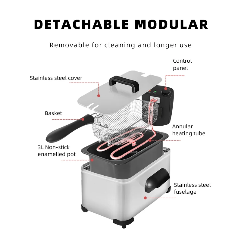 Electric commercial counter top portable 2000W 3L stainless steel single chips frier oil deep fat fryers for restaurant