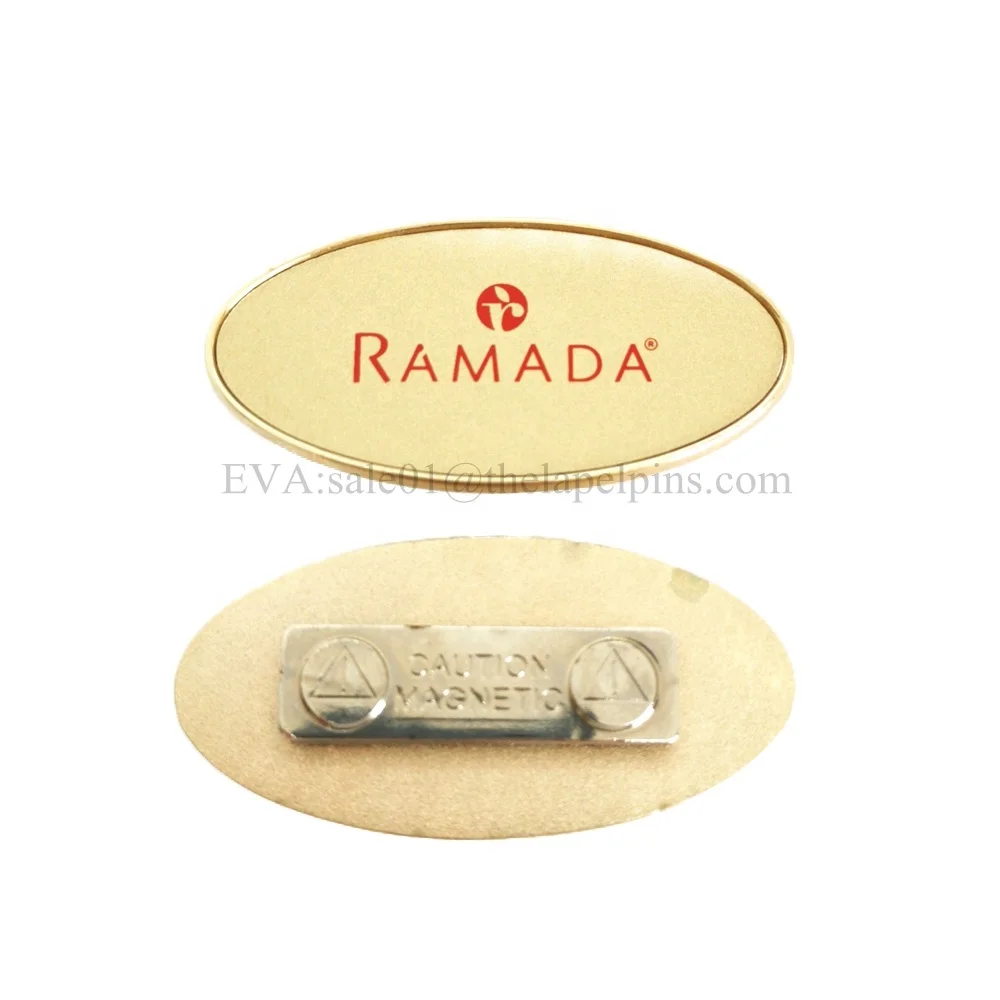 Gold name brooch badge for hotel staff metal magnetic badge