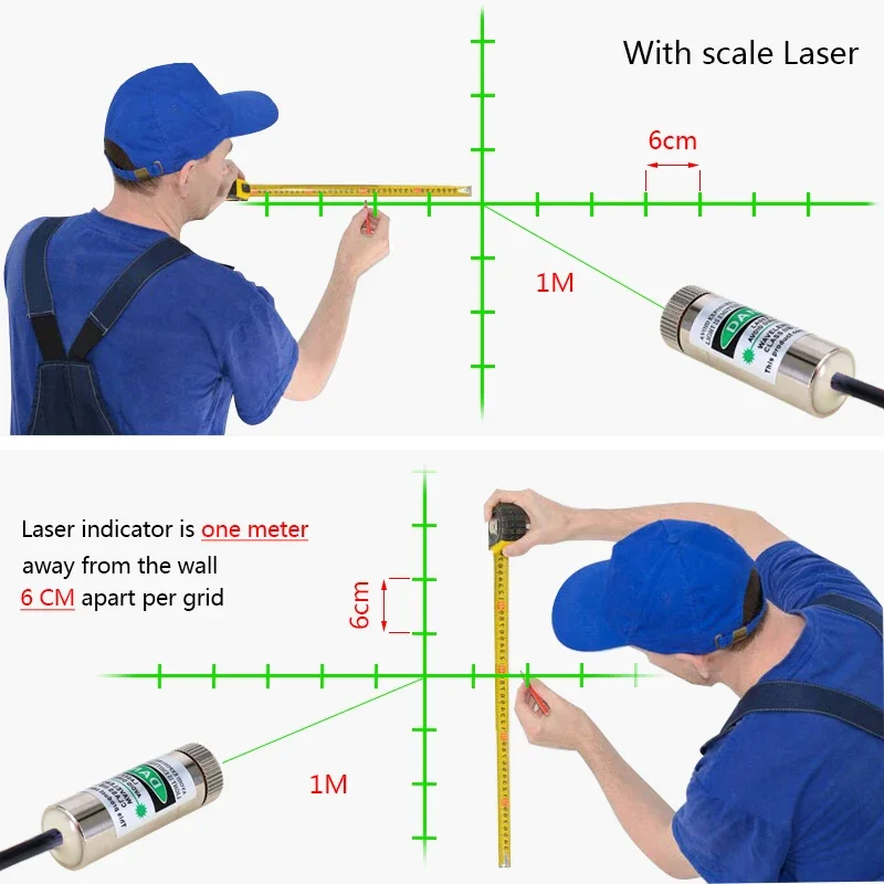 520nm Green Line Glass Lens With Graduated Cross Line Laser Module, Adjustable Diode,Industrial grade laser positioning module