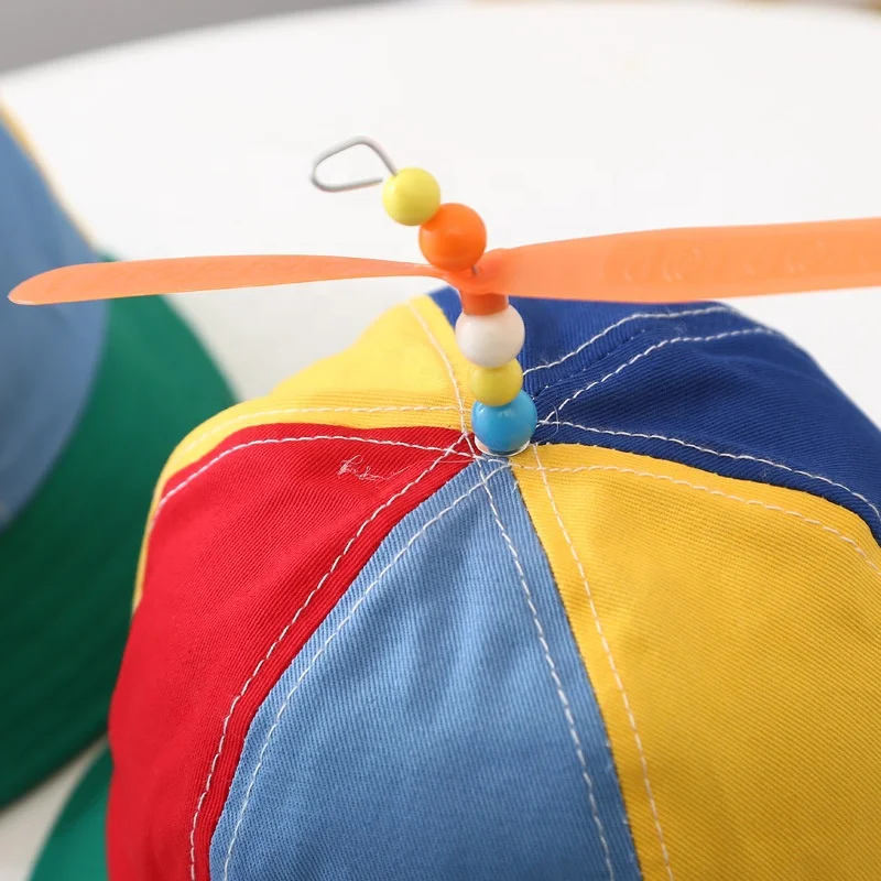 New style fashion multi-color soft cotton Kids bucket hat with propeller children fisherman hat