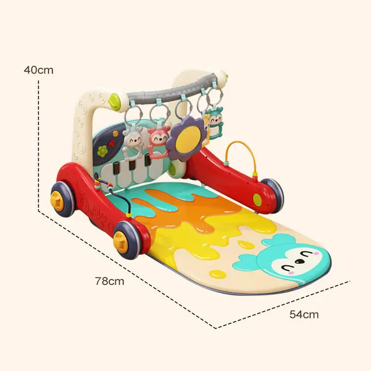 KSF 3 in 1 Infants Baby Walker Activity Center Kick Piano Keyboard Baby Play Gym Mat Sit-to-Stand Learning Walker Children Toys