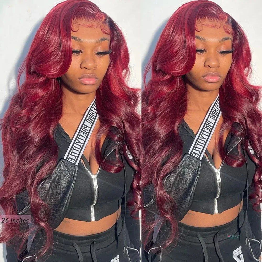 Frontal Wig 99J Lace Front Wig Colored Human Hair Wigs Body Wave Lace Wholesale Burgundy 13x4 Preplucked Body Wave Red Long